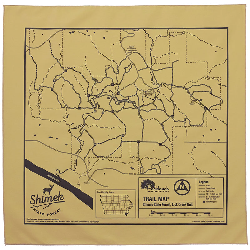 Shimek State Forest, Lick Creek Unit Trail Map Bandanna