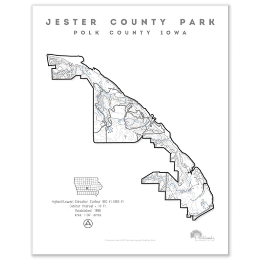 Jester County Park Black and White Contour Map Poster