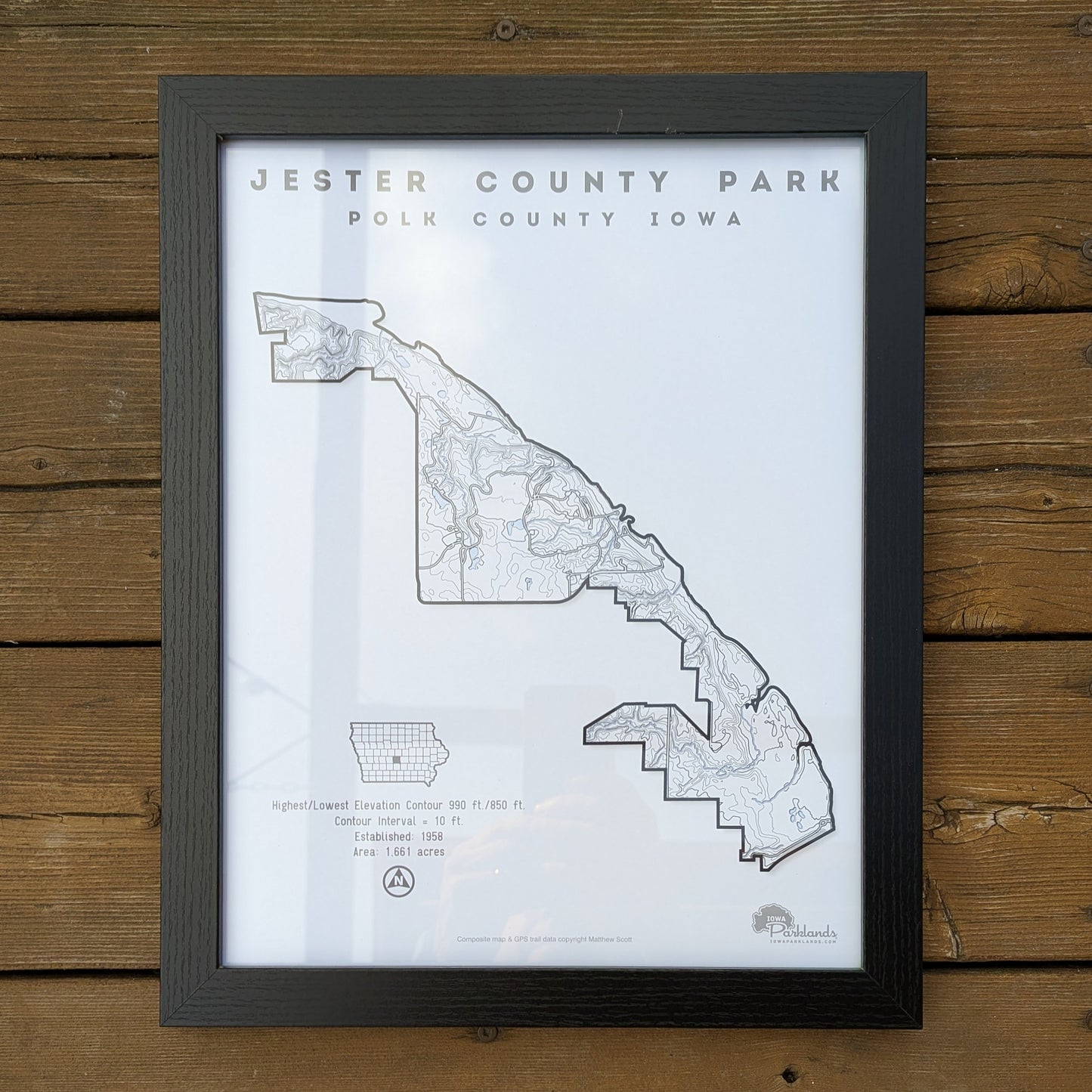 Jester County Park Black and White Contour Map Poster (Framed)