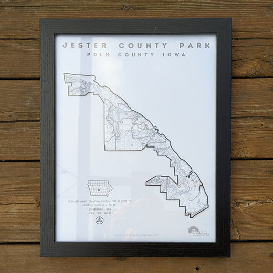 Jester County Park Black and White Contour Map Poster (Framed)