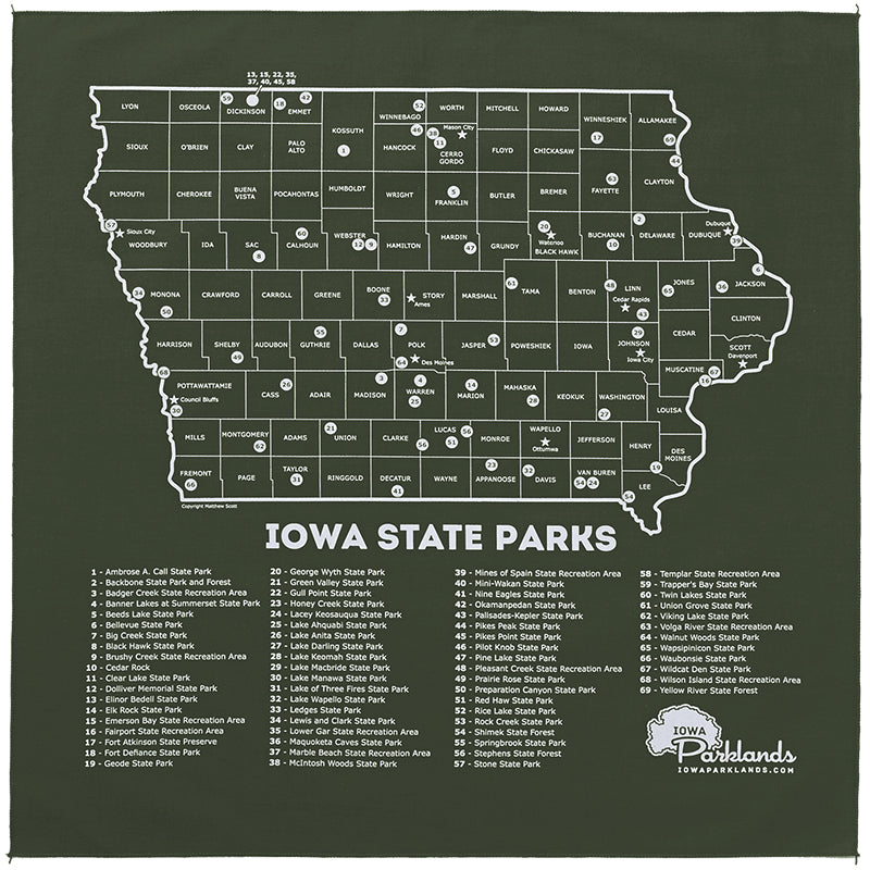 Iowa State Parks Bandanna - Army Green